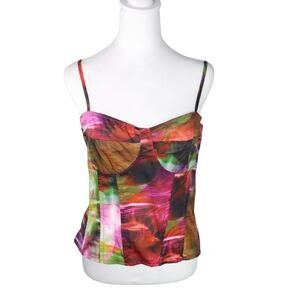 Pretty Little Thing Lime Textured Print Structured Corset Top Y2K Abstract US 12